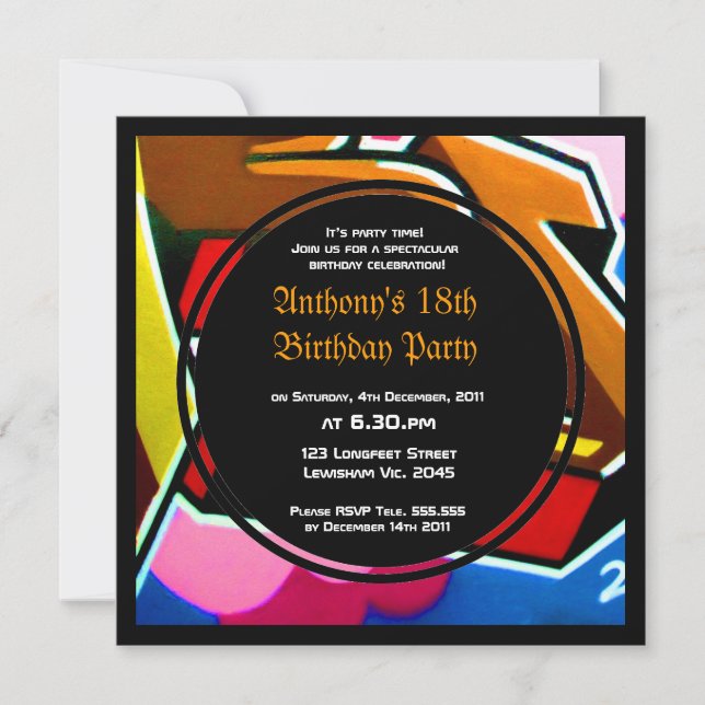 Invitation d'anniversaire pour un Cool de graffiti (Devant)