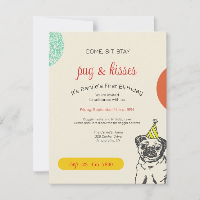 Invitation d'anniversaire pour un pug (Devant)