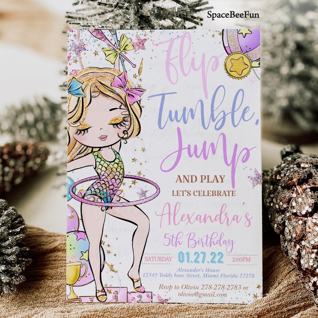 Invitation d'anniversaire pour une fête de gymnast ( Gymnastics Birthday Invitation Party  Gymnastics Invites Mermaid Gymnastics  )