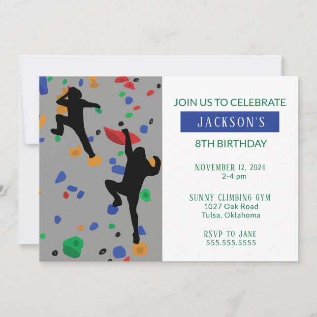 Invitation d'anniversaire pour une fête d'escalade (Devant)