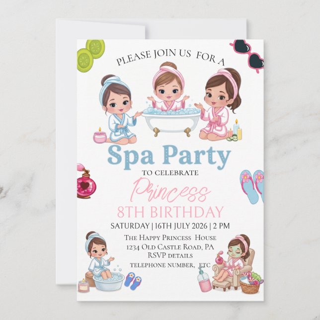 Invitation d'anniversaire pour une fille de 8 ans  (Devant)