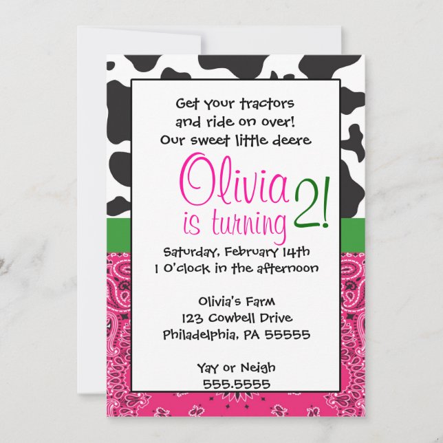 Invitation d'anniversaire pour une paysanne (Devant)