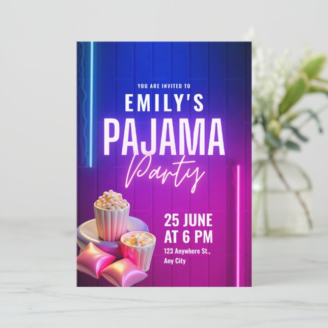 Invitation d'anniversaire pour une soirée pyjama,  (Debout devant)