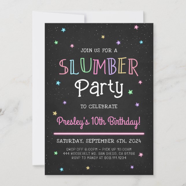 Invitation d'anniversaire pour une soirée pyjama (Devant)