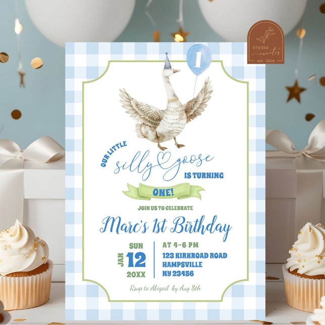 Invitation d'anniversaire premier de la Silly Goos (Créateur téléchargé)