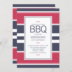 Invitation d'anniversaire Preppy Red, White and Bl