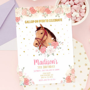 Invitation d'anniversaire Pretty Horse et Fleurs