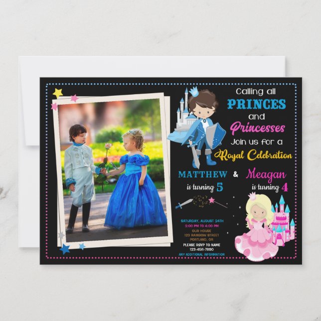 Invitation d'anniversaire Prince et Princesse avec (Devant)