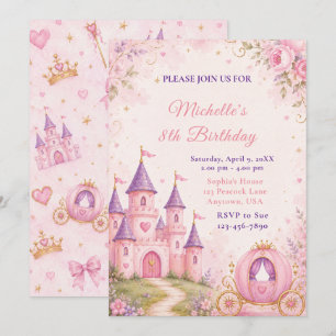Invitation d'anniversaire Princesse Château et Car