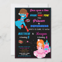 Invitation d'anniversaire Princesse et Superhéros 