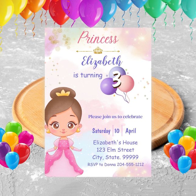 Invitation d'anniversaire princesse pour enfants (Créateur téléchargé)