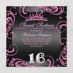 Invitation d'anniversaire Princesse Sweet 16 rose
