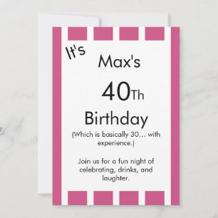 Invitation d'anniversaire rayée rose et blanc –