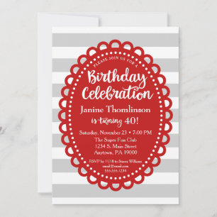 Invitation d'anniversaire Red Grey Adulte Wide Str