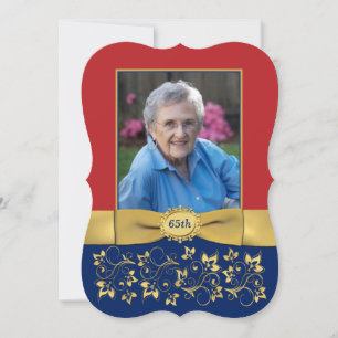 Invitation d'anniversaire Red, Navy, Gold 65th Pho