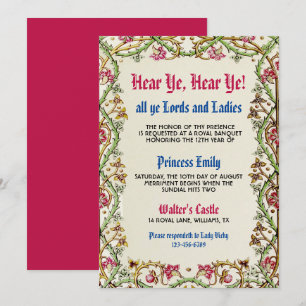 Invitation d'anniversaire Renaissance médiévale