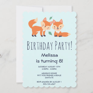 Invitation d'anniversaire Renards Orange Mignons