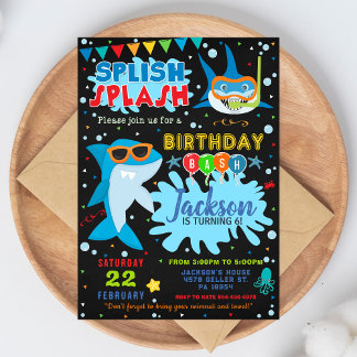 Invitation d'anniversaire Requin Fête Splash Splas
