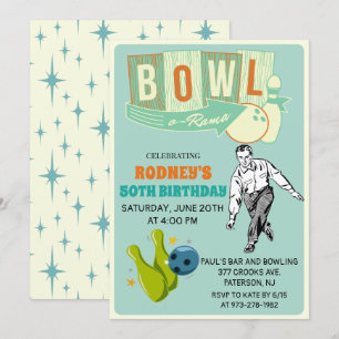 Invitation d'anniversaire Rétro Bowling - Tous âge