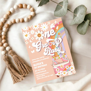Invitation d'anniversaire rétro groovy pour les 1