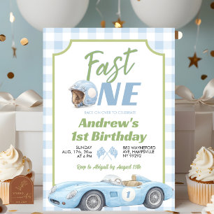 Invitation d'anniversaire rétro prépa bleue pour u