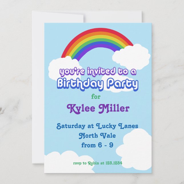Invitation d'anniversaire rétro Rainbow (Devant)
