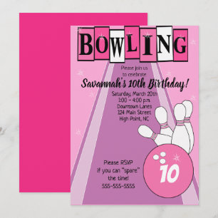 Invitation d'anniversaire rétro rose pour bowling