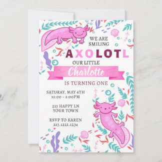 Invitation d'anniversaire rose Axolotl