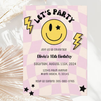 Invitation d'anniversaire rose clair Preppy Y2K so