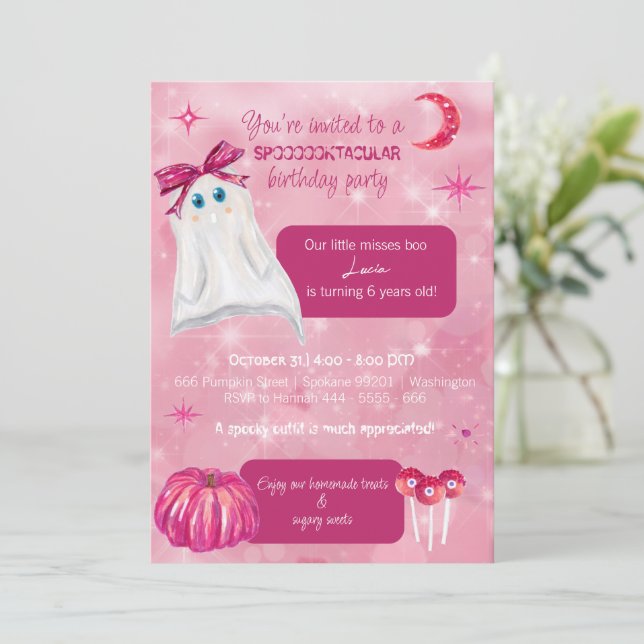 Invitation D'Anniversaire Rose D'Halloween Pour Un (Debout devant)