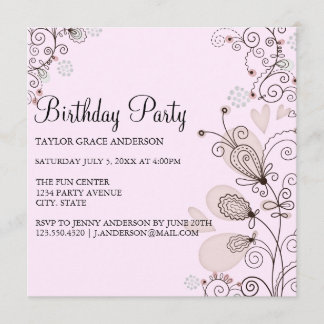 Invitation d'anniversaire rose et noir