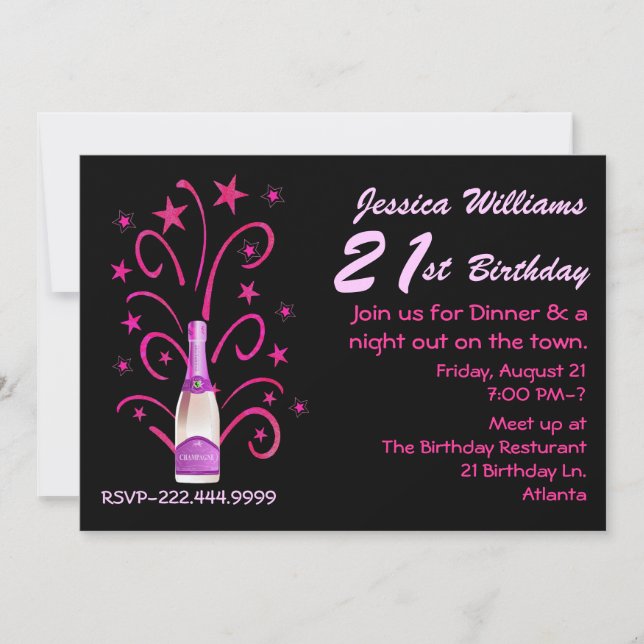 Invitation d'anniversaire rose et noir 21e anniver (Devant)