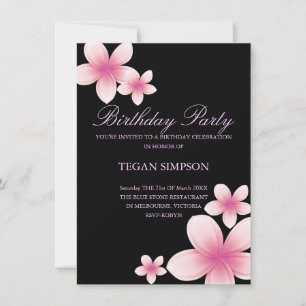 Invitation d'anniversaire rose et noir Frangipani