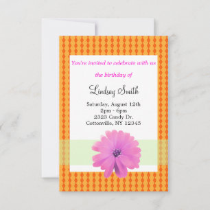 Invitation d'anniversaire rose et orange