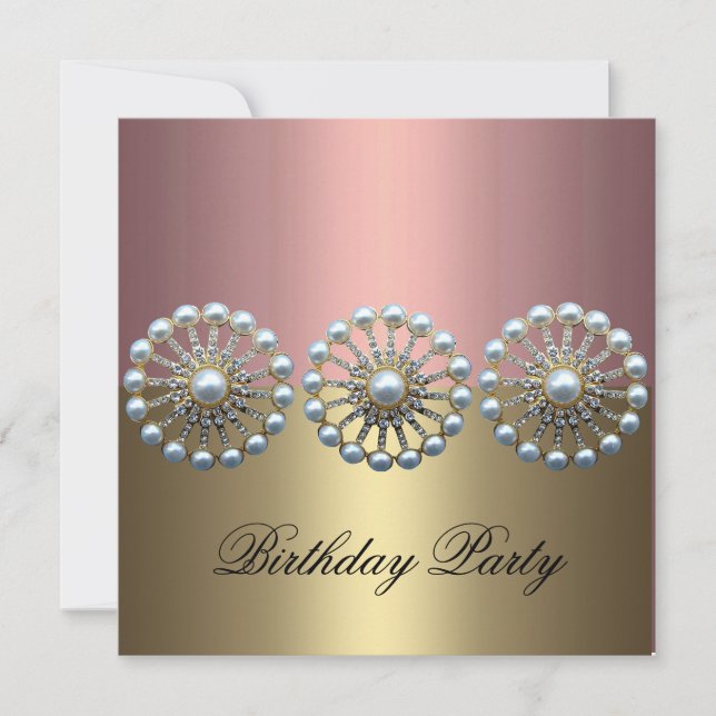 Invitation d'anniversaire rose & or Elegant Pearl (Devant)