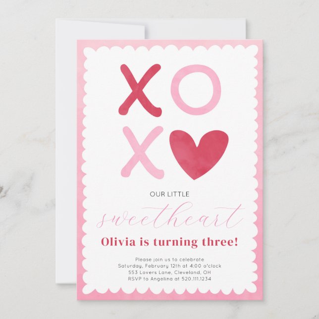 Invitation d'anniversaire rose rouge Little Sweeth (Devant)