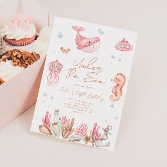 Invitation d'anniversaire Rose Sous l'Océan  (Créateur téléchargé)