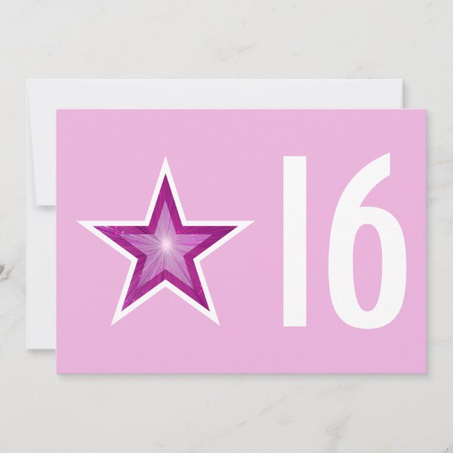 Invitation d'anniversaire Rose Star '16' rose blan (Devant)