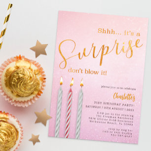 Invitation d'anniversaire rose surprise - bougie d