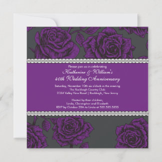 Invitation d'anniversaire Rose Vintage Noir Violet