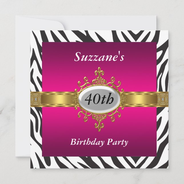 Invitation d'anniversaire rose Zèbre (Devant)