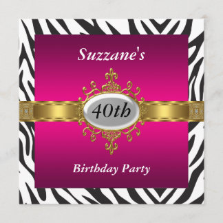 Invitation d'anniversaire rose Zèbre