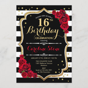 Invitation d'anniversaire Roses de Black White Str