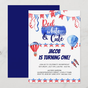 Invitation d'anniversaire rouge blanc et mignon du