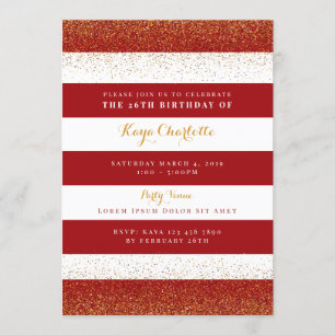 Invitation d'anniversaire rouge et or pour adultes