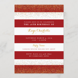 Invitation d'anniversaire rouge et or pour adultes