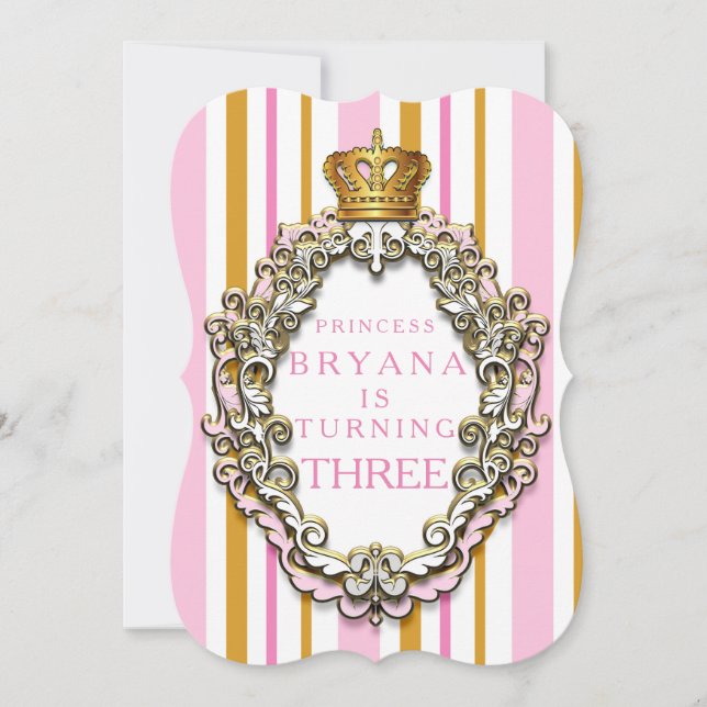 Invitation d'anniversaire Royal Gold & Pink Crown (Devant)