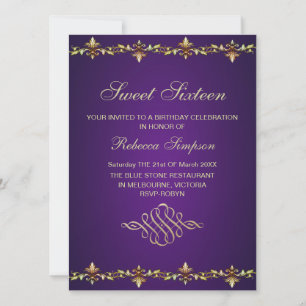 Invitation d'anniversaire Royale Violette & Feuill