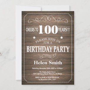Invitation d'anniversaire rustique 100 ans