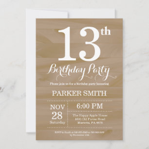 Invitation d'anniversaire rustique 13 ans